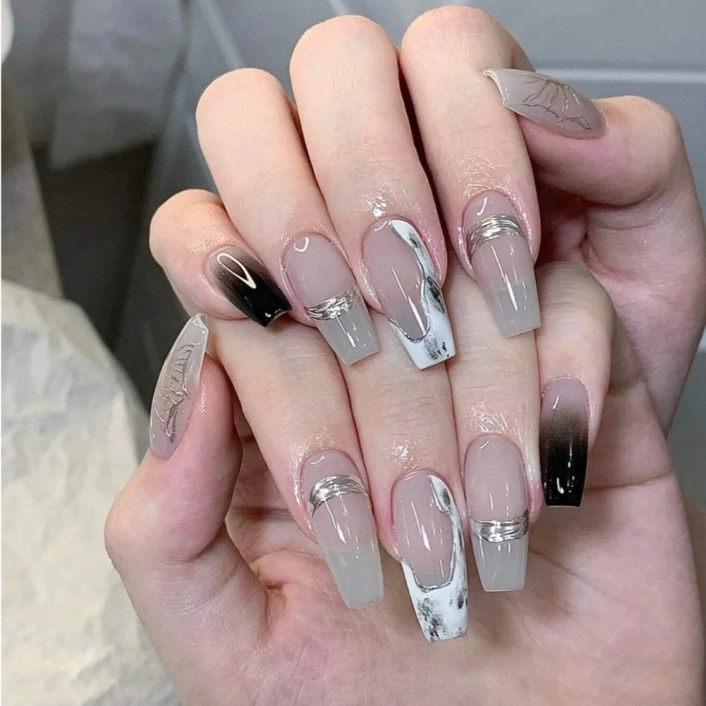 Long Coffin Ombre Press On Nails